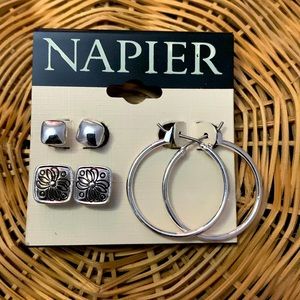 Napier Vintage Flower Silver Tone Romantic Taylor Swift Inspo Hoop Stud Earrings